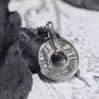 Collar de colgante de plata esterlina de meteorito de hierro 925 genuino