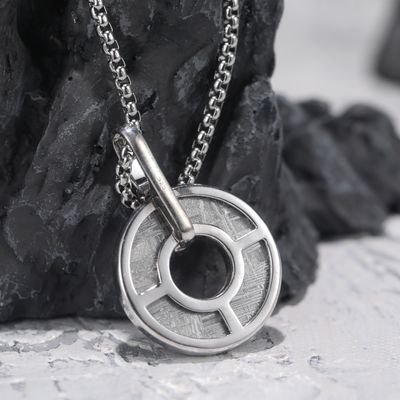 Collar de colgante de plata esterlina de meteorito de hierro 925 genuino