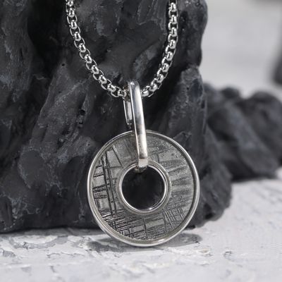 Collar de colgante de plata esterlina de meteorito de hierro 925 genuino