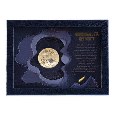 Rectángulo Meteorito caja de exhibición de monedas incrustación caja de vidrio de cuero para coleccionista
