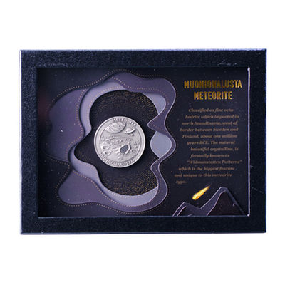 Rectángulo Meteorito caja de exhibición de monedas incrustación caja de vidrio de cuero para coleccionista