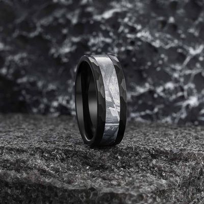 Anillo de Tungsteno Meteorito Anillo masculino de boda Unico Anillo de declaración joyas hechas a mano