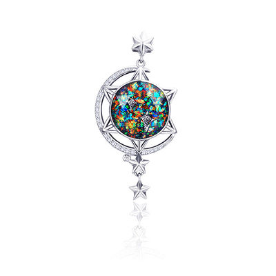 Rainbow Opal Meteorite Chips mezclado Galaxy Pendant Luna y Estrella Pendant