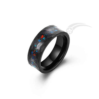 8 MM Opal y anillo de meteorito Anillo de boda de martillo de tungsteno