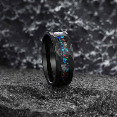 8 MM Opal y anillo de meteorito Anillo de boda de martillo de tungsteno
