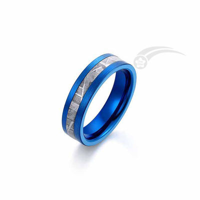 Anillo de meteorito de tungsteno con chapa azul Muonionalusta Gunuine Meteorito