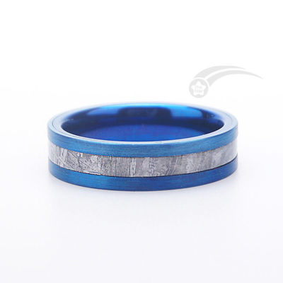 Anillo de meteorito de tungsteno con chapa azul Muonionalusta Gunuine Meteorito