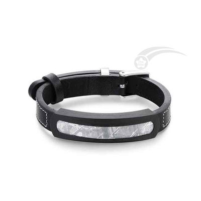 Largo 22cm Brazalete de cuero de acero inoxidable Meteorito de piedra Brazalete exquisito