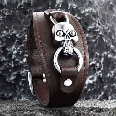 Meteorito Brazalete de cuero genuino de acero inoxidable tamaño ajustable longitud 19-22cm