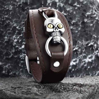 Meteorito Brazalete de cuero genuino de acero inoxidable tamaño ajustable longitud 19-22cm