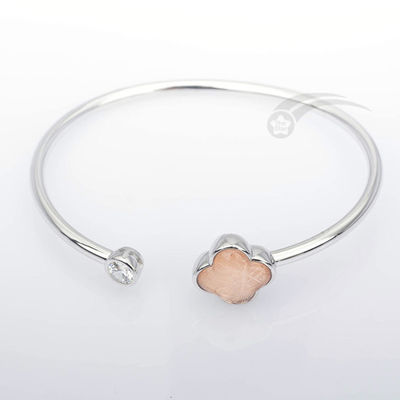 Brazalete femenino con forma de trébol de meteorito de verdad Brazaletes de plata 925