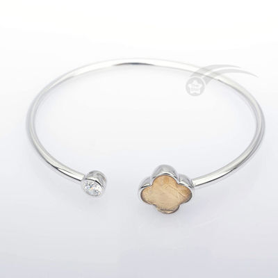 Brazalete femenino con forma de trébol de meteorito de verdad Brazaletes de plata 925