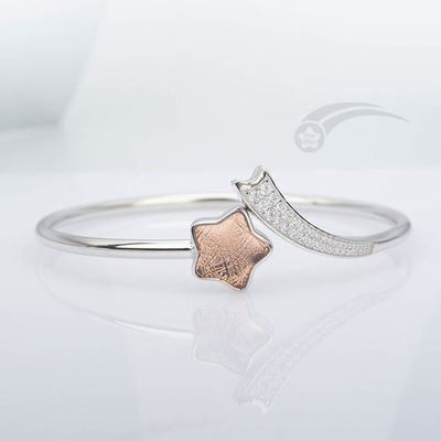 Estilizado 925 Sterling Plata Meteorito Brazalete Mujer Estrella de Tiro Brazalete 12 mm