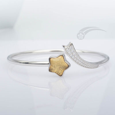 Estilizado 925 Sterling Plata Meteorito Brazalete Mujer Estrella de Tiro Brazalete 12 mm