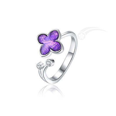 Anillo romántico de flores de lilas Meteorito 925 Anillo de plata esterlina 10 mm