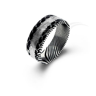 Anillo de acero y meteorito de Damasco con patrones únicos para bodas modernas