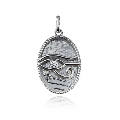 Exquisito meteorito de hierro 925 Pendiente de ojo de Horus de plata