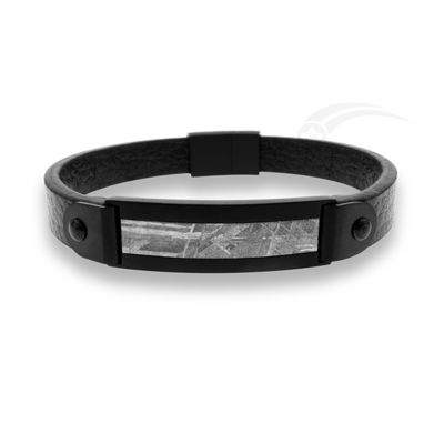 Diseño contemporáneo de brazalete de cuero de acero inoxidable de meteorito galáctico